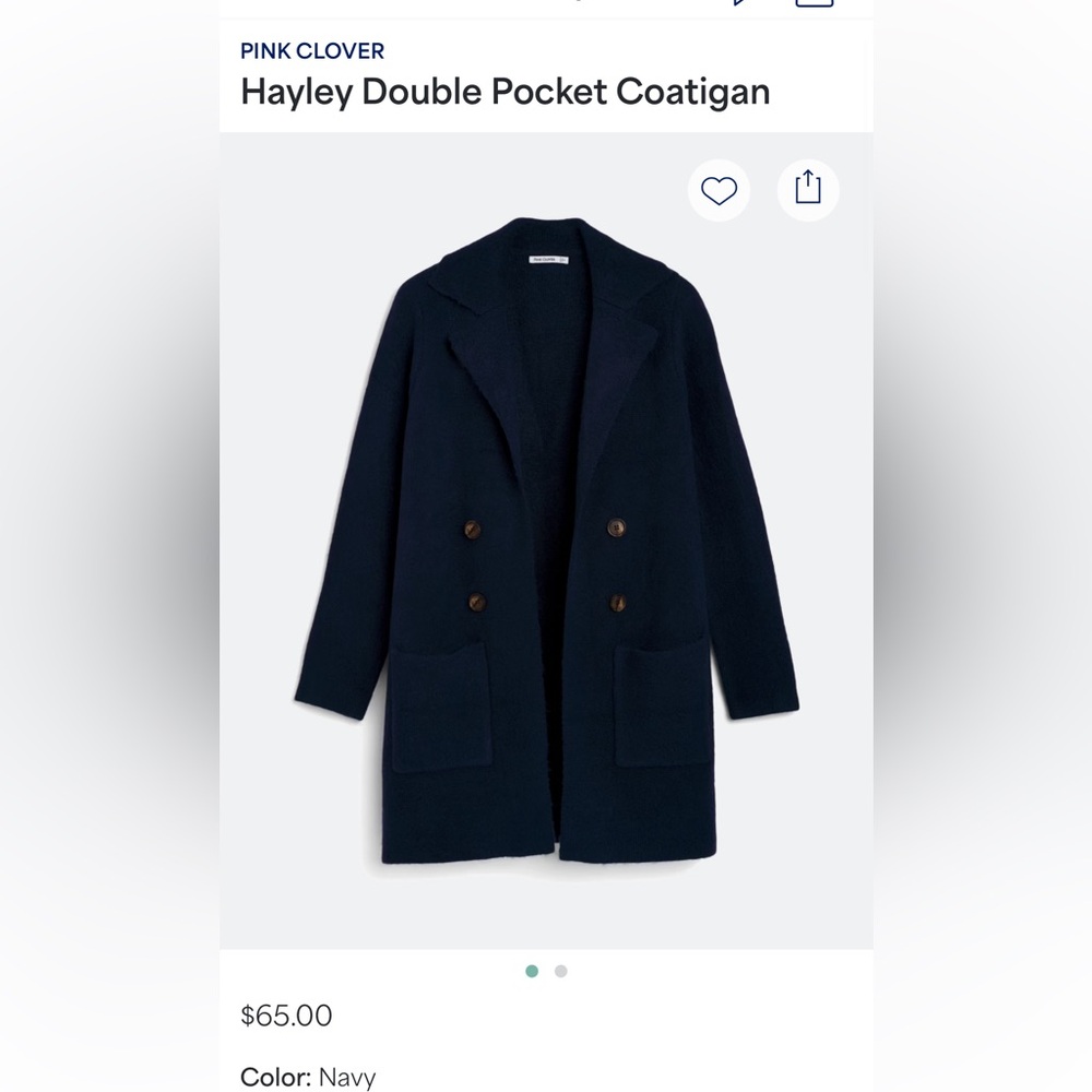 Pink Clover Navy Double Pocket Coatigan